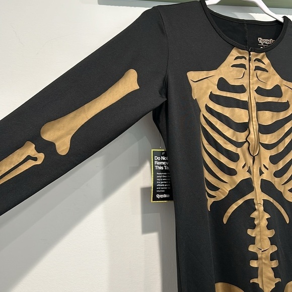 Brand New Black & Bronze Skeleton Bodysuit Full Body Zip Up Long Sleeve Large - Picture 5 of 7